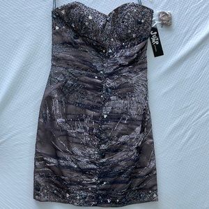 Jump glitter mesh short slim dress/gunmetal size 3/4